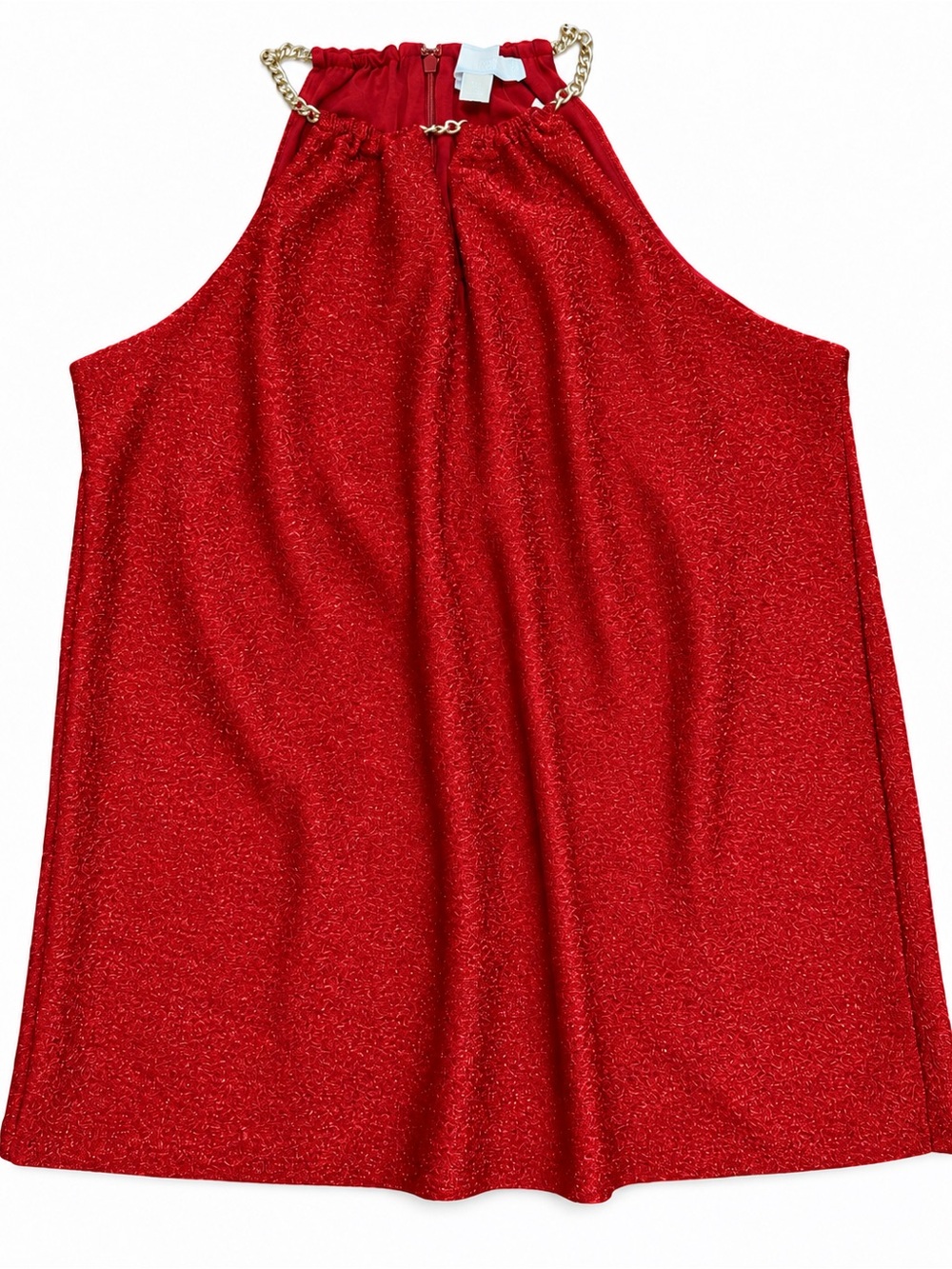 MICHAEL Michael Kors Red Shimmer Gold Chain Halter Top Size S